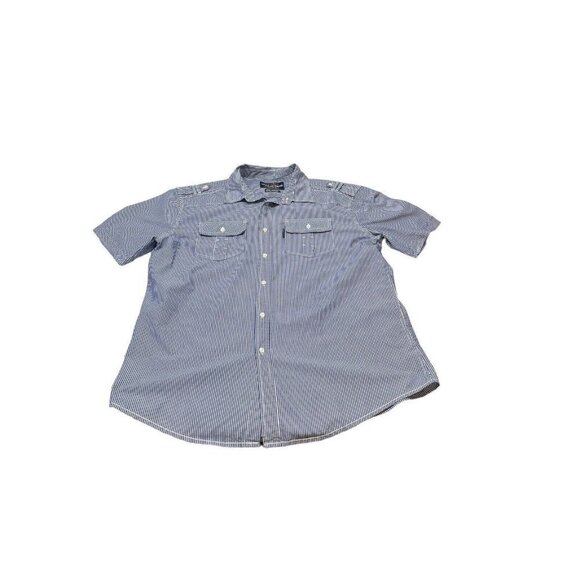 ECKO UNLTD Men’s 2XL Striped Button Up Shirt Blue Short Sleeve - Picture 2 of 8